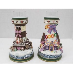 Danbury Mint Lighthouses Of Christmas Candlesticks Candyland‎ Gingerbread